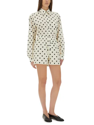 Moschino Ivory Cotton Voile Shirt With Polka Dot Pattern In Neutral