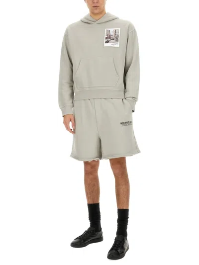 Helmut Lang Graphic Print Hooded Sweatshirt In Gray
