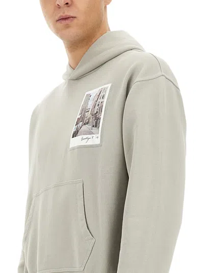Helmut Lang Graphic Print Hooded Sweatshirt In Gray