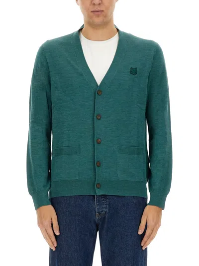 Maison Kitsuné "regular Bold Fox Head Patch" Cardigan In Green