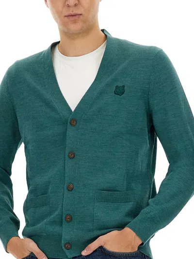 Maison Kitsuné "regular Bold Fox Head Patch" Cardigan In Green