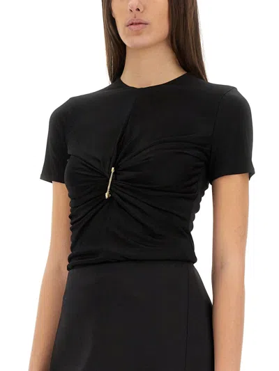 Versace Safety Pin Gathered Short-sleeved Top In Black