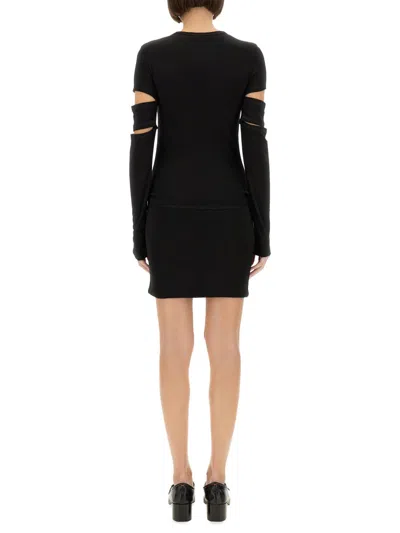 Helmut Lang Slashed Mini Dress Cut-out Sleeves In Black