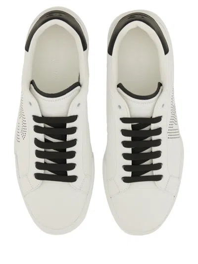 Dolce & Gabbana Portofino' White Low Top Sneakers With Perforated Logo In Leather In White