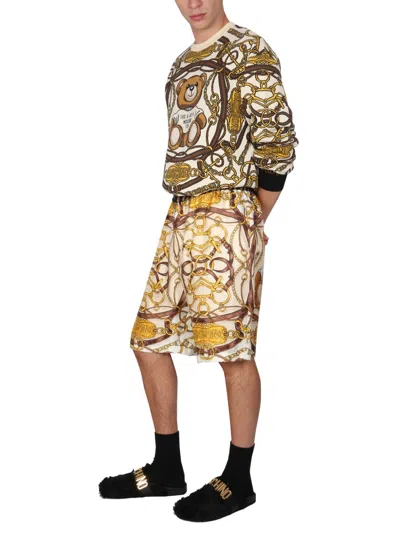 Moschino "teddy" Graphic Print Bermuda Shorts With Side Pockets In Multi