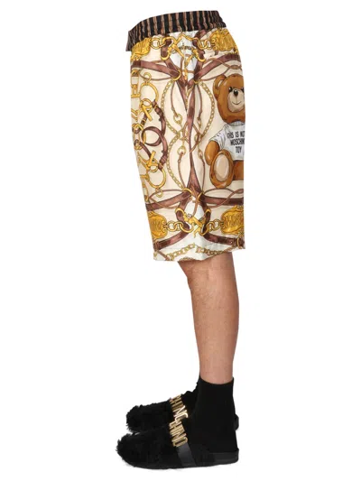 Moschino "teddy" Graphic Print Bermuda Shorts With Side Pockets In Multi