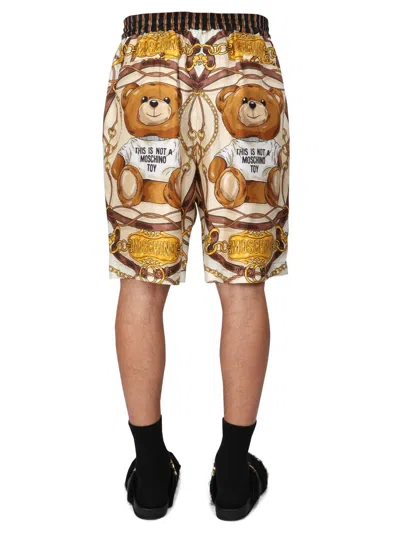 Moschino "teddy" Graphic Print Bermuda Shorts With Side Pockets In Multi
