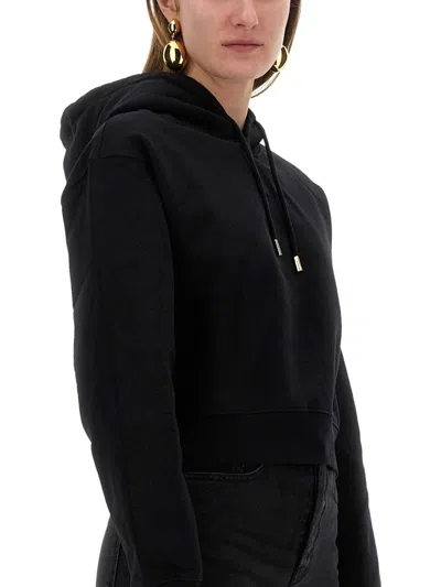 Jacquemus Le Hoodie Gros Grain Black Cropped Hoodie With Drawstring Hood And Logo Patch On The Front In Cotton In Black
