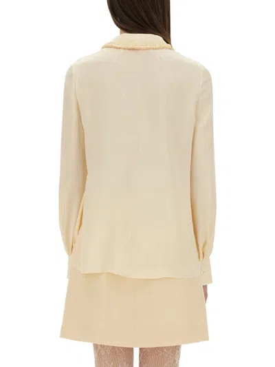 Valentino Silk Ruffled Collar Shirt In Yellow