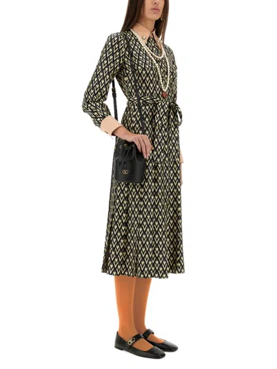 Valentino "toute La V" Twill Midi Dress In Black