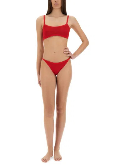 Hunza G "tyler" Ribbed Bikini Set With Adjustable Straps In Red