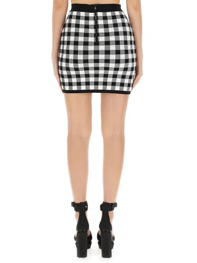 Balmain Logo Button Vichy Skirt In Black