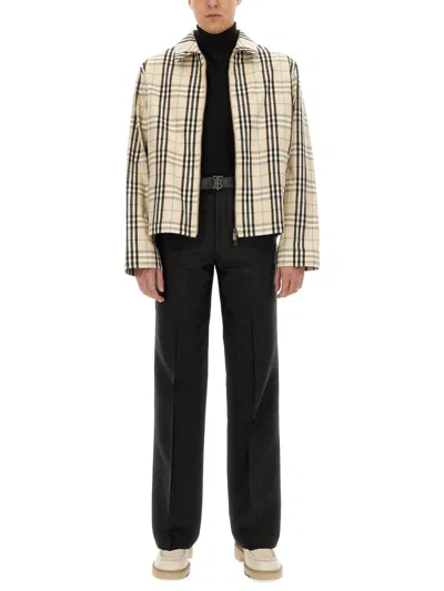 Burberry Check Cotton Harrington Jacket In Neutral