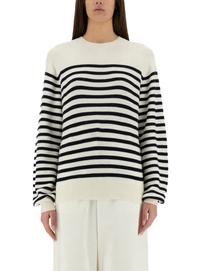 Khaite And Navy Blue Striped Merino Wool Sweater In Black