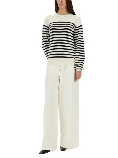Khaite And Navy Blue Striped Merino Wool Sweater In Black
