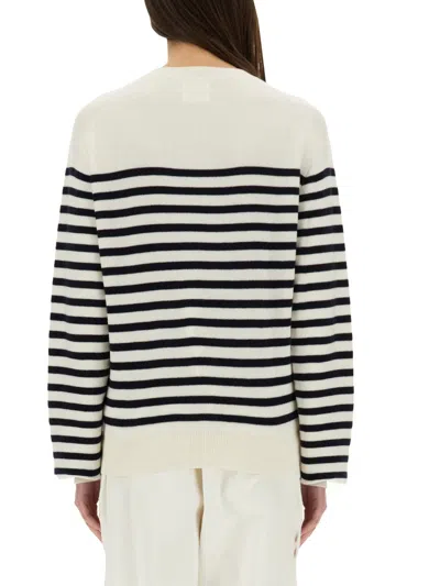 Khaite And Navy Blue Striped Merino Wool Sweater In Black
