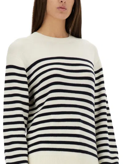 Khaite And Navy Blue Striped Merino Wool Sweater In Black