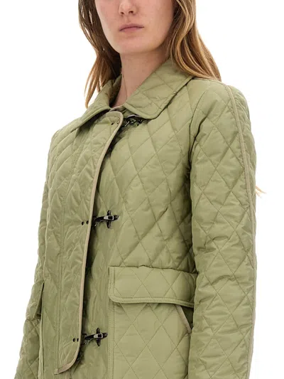 Fay Quilted Jacket With Collared Neck And Pockets In Green