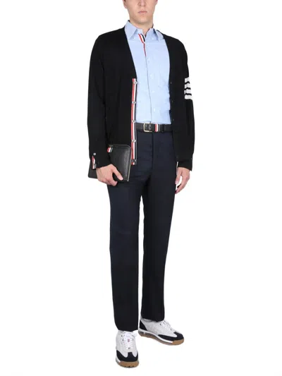Thom Browne Black Fine Merino Wool V-neck 4-bar Cardigan In Black