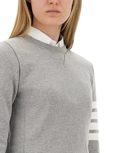 Thom Browne Loopback Jersey Knit Engineered 4-bar Stripe Classic Crewneck Pullover In Gray