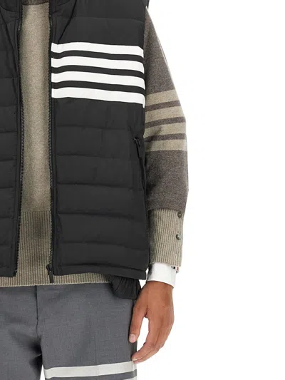 Thom Browne Zippered Field Vest Tricolor Detail In Black