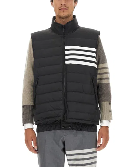 Thom Browne Zippered Field Vest Tricolor Detail In Black
