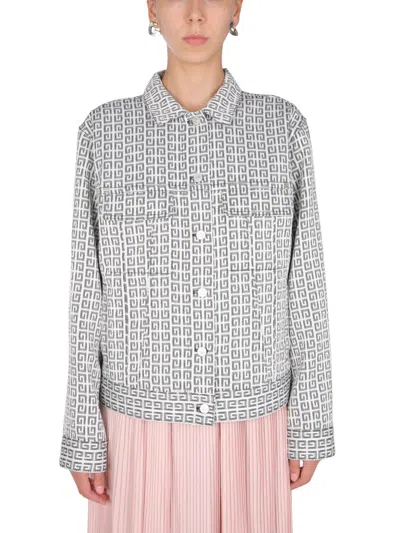 Givenchy Logo Motif Denim Jacket In Gray