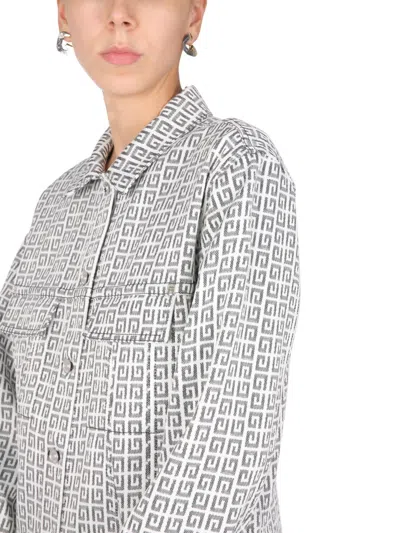 Givenchy Logo Motif Denim Jacket In Gray