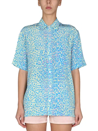 Stella Mccartney Animalier Print Silk Shirt In Blue