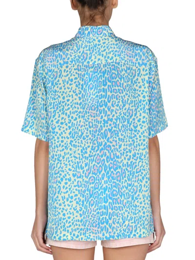 Stella Mccartney Animalier Print Silk Shirt In Blue