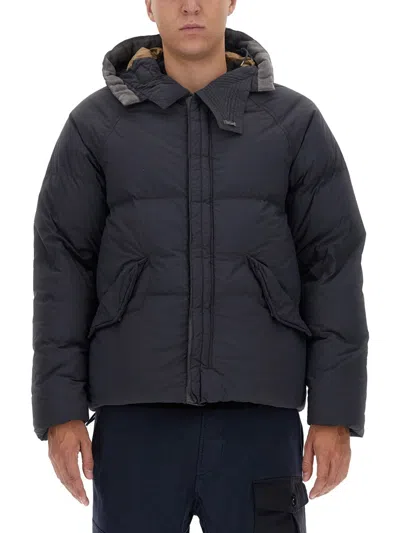 Ten C Quilted Hoodie Front Pockets In Blue
