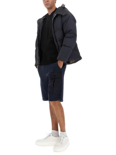 Ten C Quilted Hoodie Front Pockets In Blue