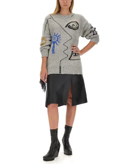 Stella Mccartney Stella Mc Cartney Folk Artwork Alpaca Sweater In Gray