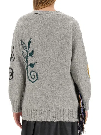 Stella Mccartney Stella Mc Cartney Folk Artwork Alpaca Sweater In Gray