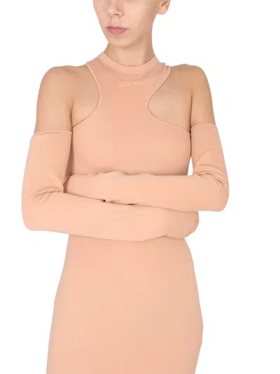 Off-white Asymmetric Mini Dress In Pink