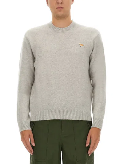 Maison Kitsuné Fox-patch Wool Jumper In Gray
