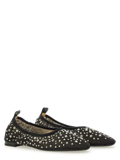 Tory Burch Black Ballet Flats With All-over Crystals Application In Tech Fabric Woman
