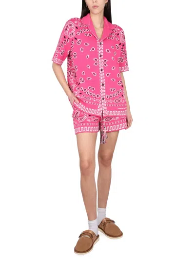 Alanui Knit Bandana Print Short Sleeve Top In Pink