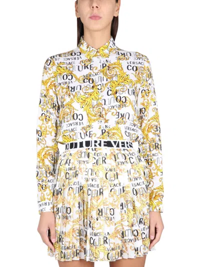 Versace Jeans Couture Logo Couture White Denim Jacket In Yellow