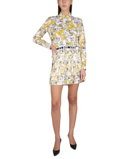 Versace Jeans Couture Logo Couture White Denim Jacket In Yellow