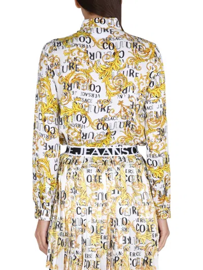 Versace Jeans Couture Logo Couture White Denim Jacket In Yellow