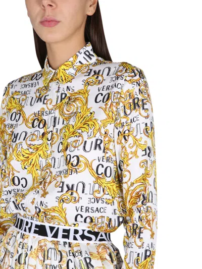Versace Jeans Couture Logo Couture White Denim Jacket In Yellow