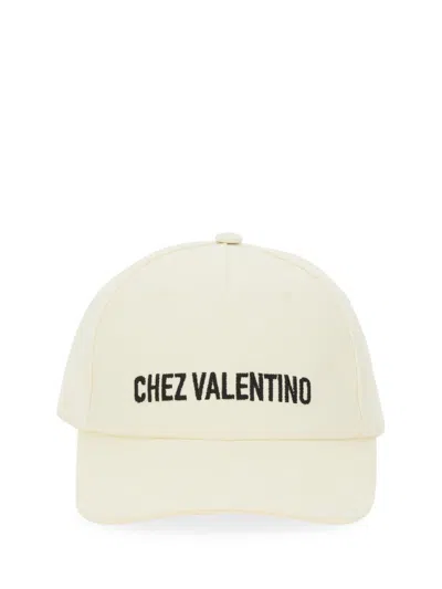 Valentino Ivory Cotton Baseball Cap With Adjustable Embroidered Logo