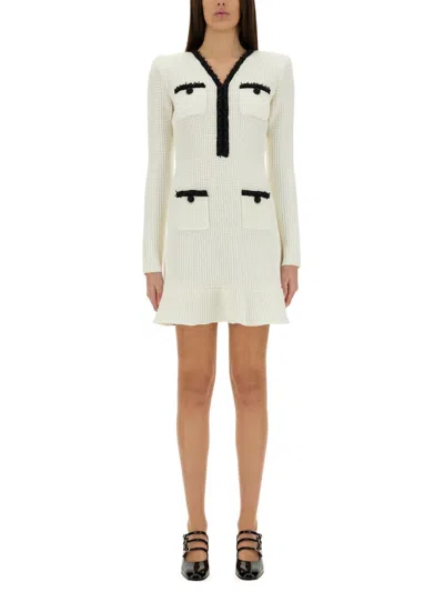 Self-portrait Beaded Knit Mini Dress In White