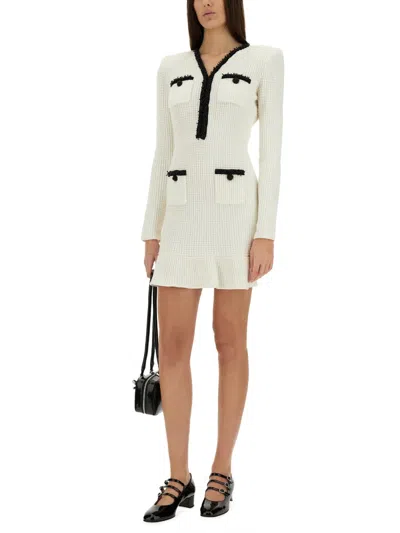 Self-portrait Beaded Knit Mini Dress In White