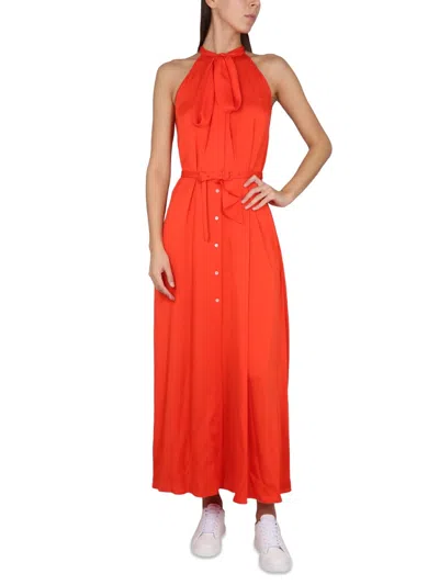 Aspesi Waist Belted Halter Neck Maxi Dress In Orange