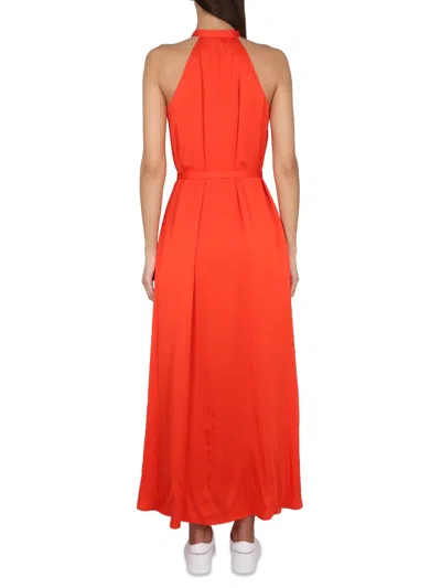 Aspesi Waist Belted Halter Neck Maxi Dress In Orange