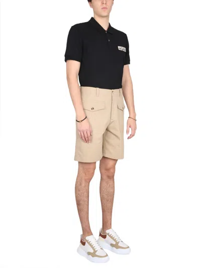 Alexander Mcqueen Cotton Knee-length Bermuda Shorts With Waist Belt Loops In Neutral
