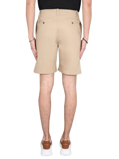 Alexander Mcqueen Cotton Knee-length Bermuda Shorts With Waist Belt Loops In Neutral