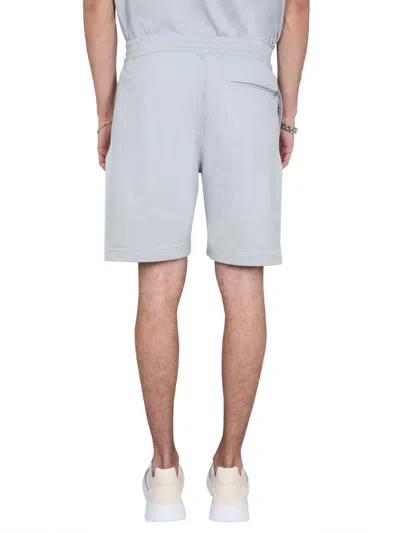 Alexander Mcqueen Men Bermuda Shorts With Graffiti Logo Print In Gray